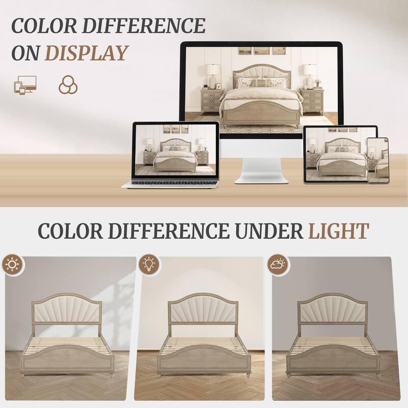 Modern Wooden Upholstered Platform Bed Frame Queen/King Size with Headboard