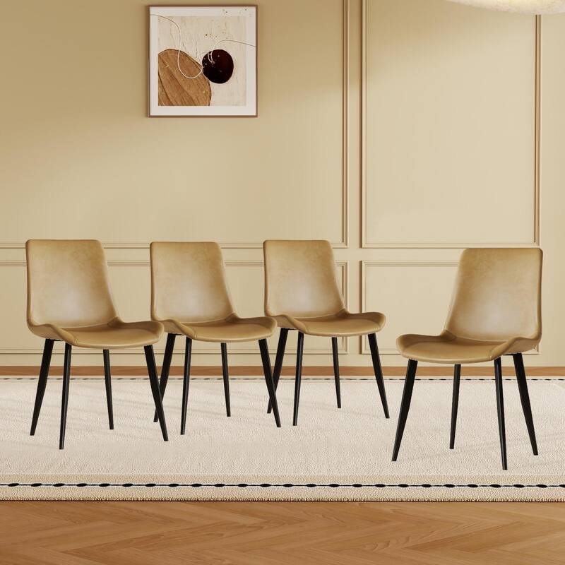 Brown Side Chair Reception Chair Meeting Room Chair Kitchen Chair Leather Armless Chair with Metal Legs