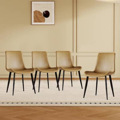 Modern PU Leather Dining Chairs – Carbon Steel Leg Design for Home, Restaurant & Conference Room (Set of 4, Brown)‌