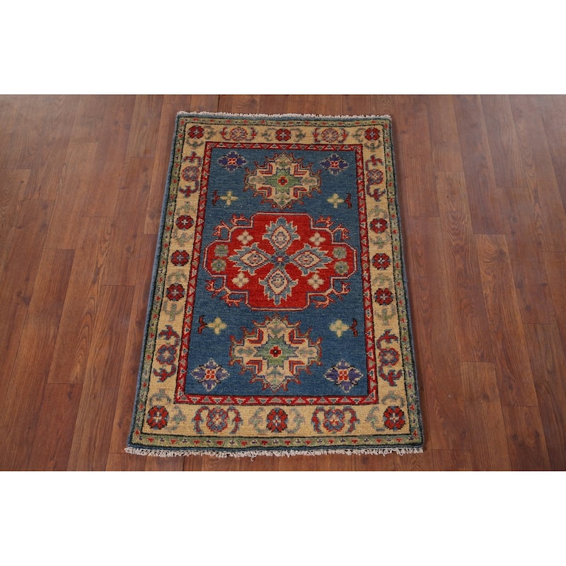 Blue Traditional Kazak Foyer Rug Hand-Knotted Wool Carpet - 2'1" x 3'1"
