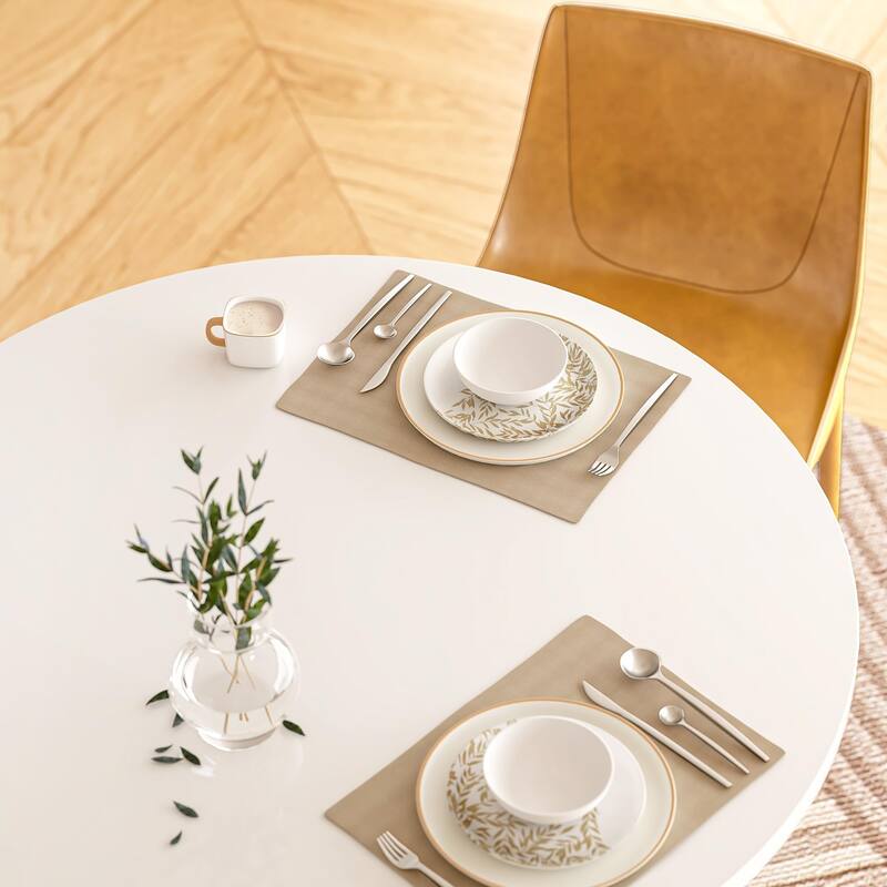 31.5" Round Dining Table for Birch Veneer MDF Top with Rubberwood Legs & Adjustable Feet,Kitchen Table for 2-4 People