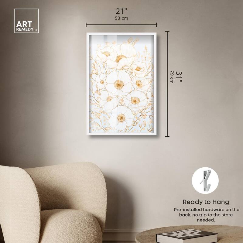 White and Gold Poppies II Shadowbox by Art Remedy