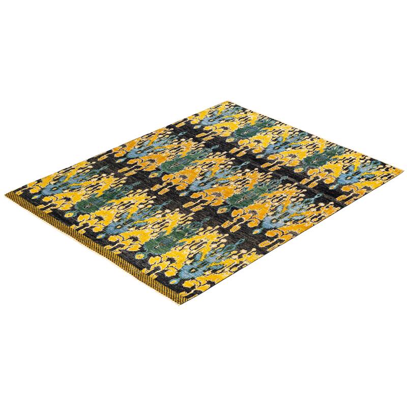 Overton Hand Knotted Wool Vintage Inspired Modern Contemporary Modern Black Area Rug - 7' 10" x 9' 10"