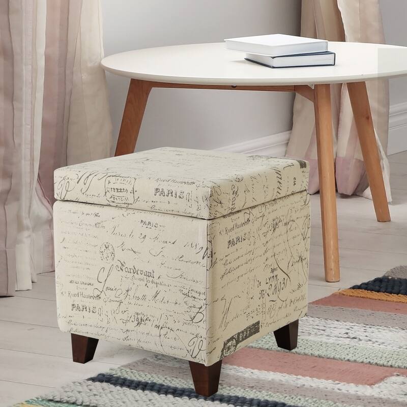 Adeco Storage Ottoman Fabric Bench, Rectangular Linen Foot Rest Stool