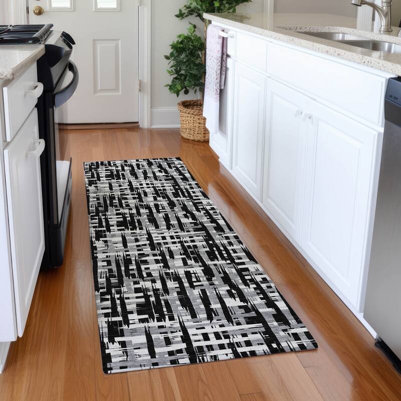 Premium Washable Super Soft Abstract Weave Mayfield Rug - Black - 2'3" x 7'6"