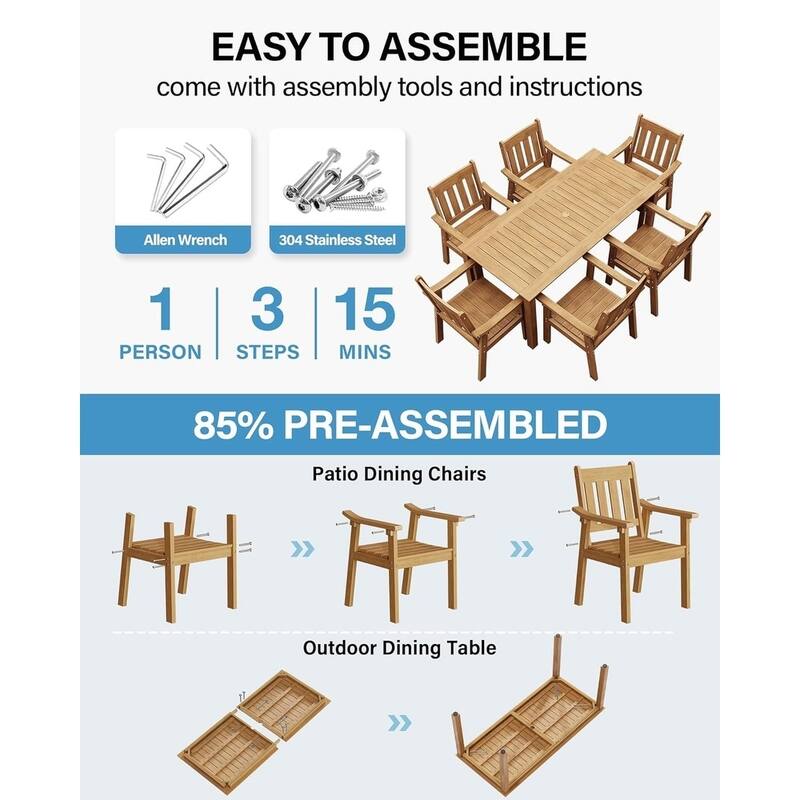 WINSOON 7-Piece HIPS All Weather Outdoor Patio Dining Sets with Umbrella Hole& Aluminum Frame,1-Table 6-Chairs