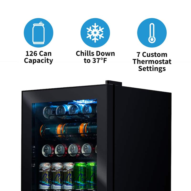 Newair 126 Can Freestanding Beverage Fridge in Onyx Black with Adjustable Shelves