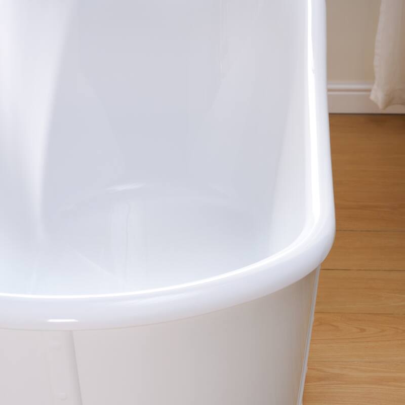 66'' W,69 GALLONS Freestanding Acrylic Soaking Bathtub With Drain And Overflow Holes