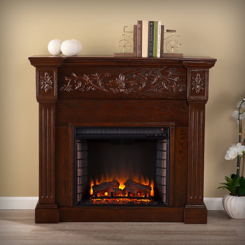 SEI Furniture Ortiz Espresso Electric Fireplace - N/A - Brick Accent Firebox