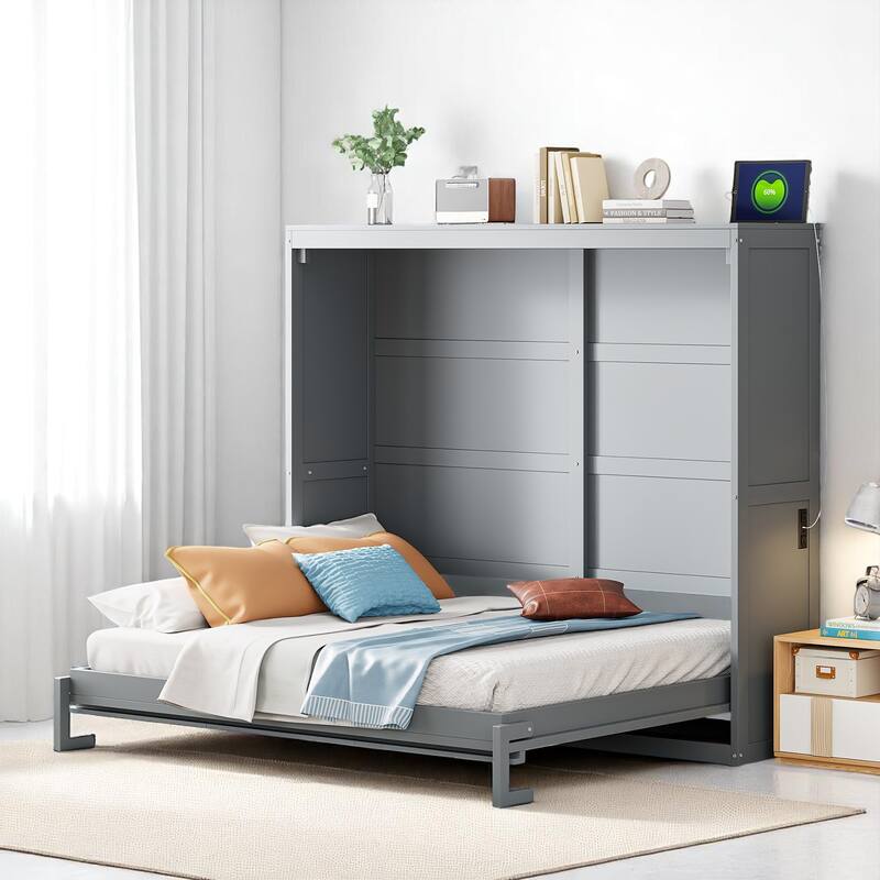 Full/Queen Size Wall Murphy Bed with Flexible Slats and Space-Saving Design