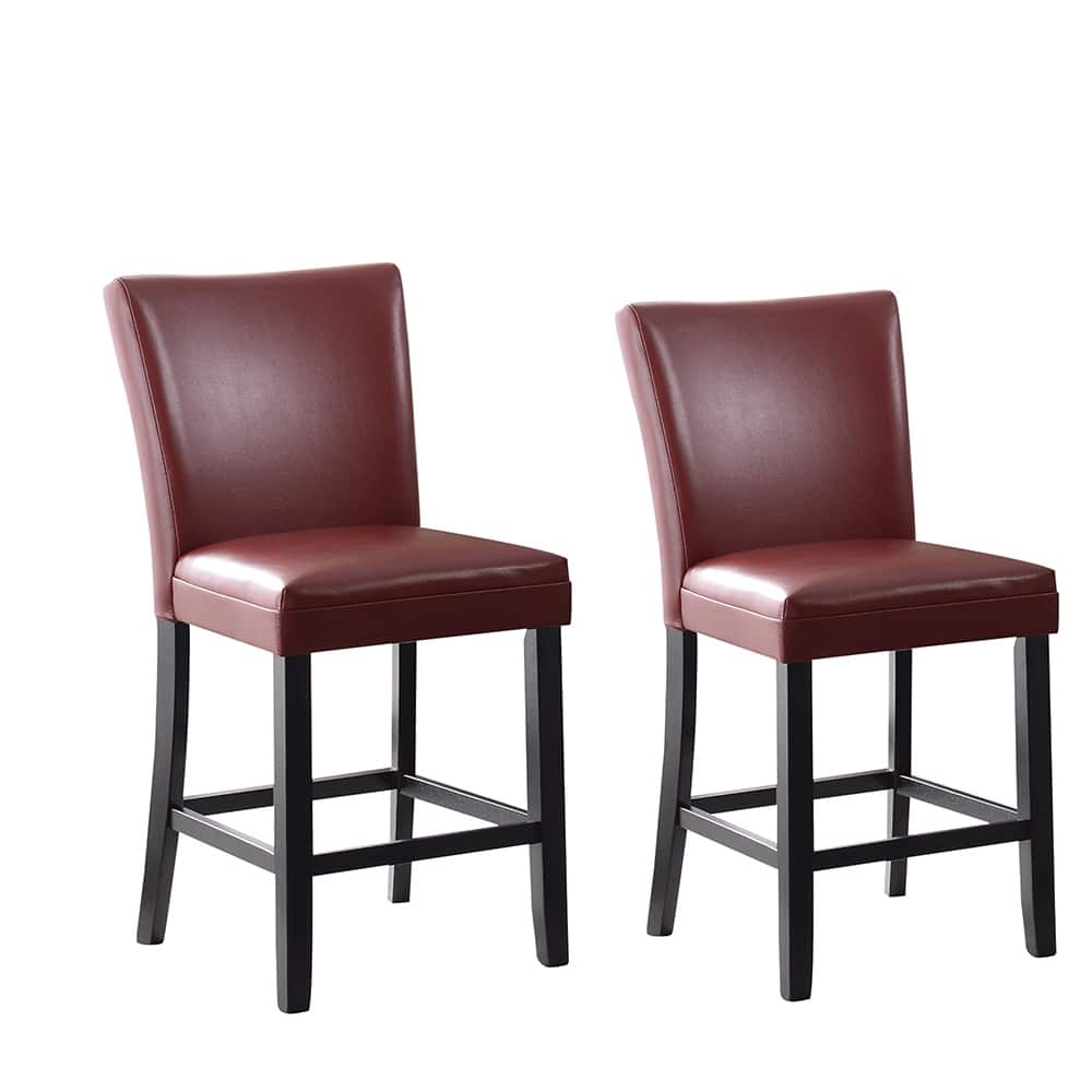 Set of 2 Bar Stools, Red Bar Chairs with Back, 25.6in H Dinning Chairs