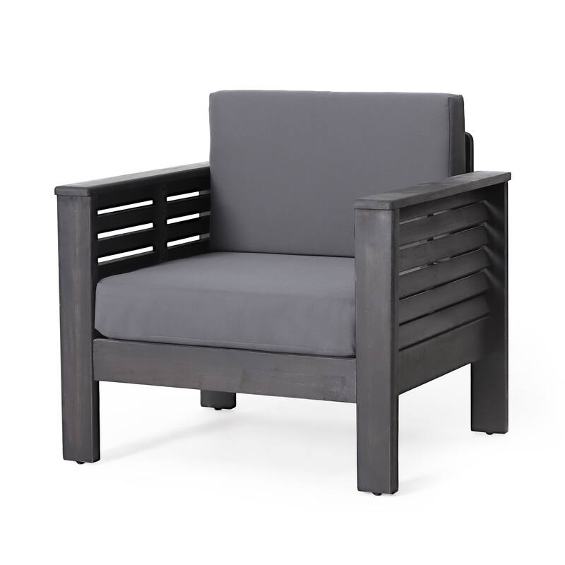 Roomfitters Outdoor Acacia Wood Club Chair with Cushions, Teak Frame and Weather-Resistant Beige Cushions, Ideal for Patio