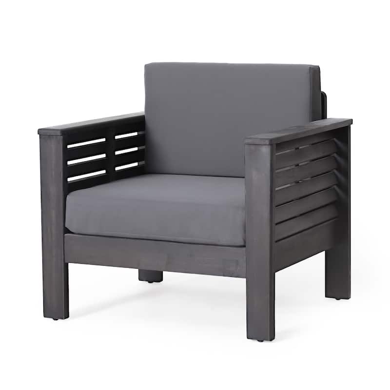 Roomfitters Outdoor Acacia Wood Loveseat and Coffee Table Set, Cream Cushions, Teak Finish, Ideal for Patio, Garden, or Porch