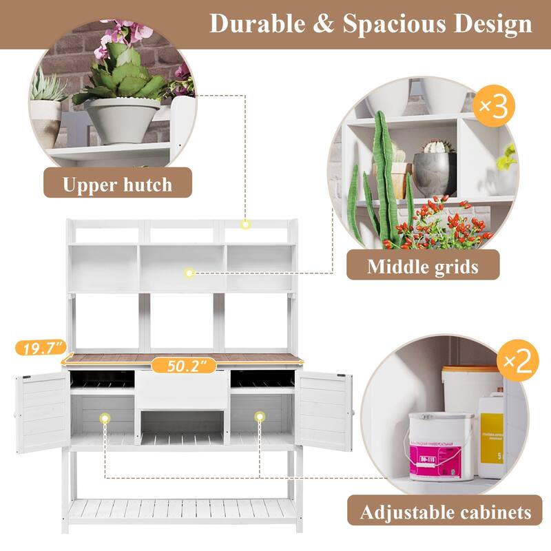 50.2'' Fir Wood Potting Bench with Hutch