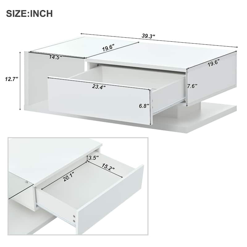 Roomfitters Modern Coffee Table with Tempered Glass Top, High Gloss 2-Tier Rectangle Center Table for Living Room