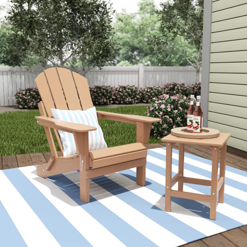 POLYTRENDS Laguna All Weather Poly Outdoor Patio Adirondack Chair - with Round Side Table (2-Piece) - Teak