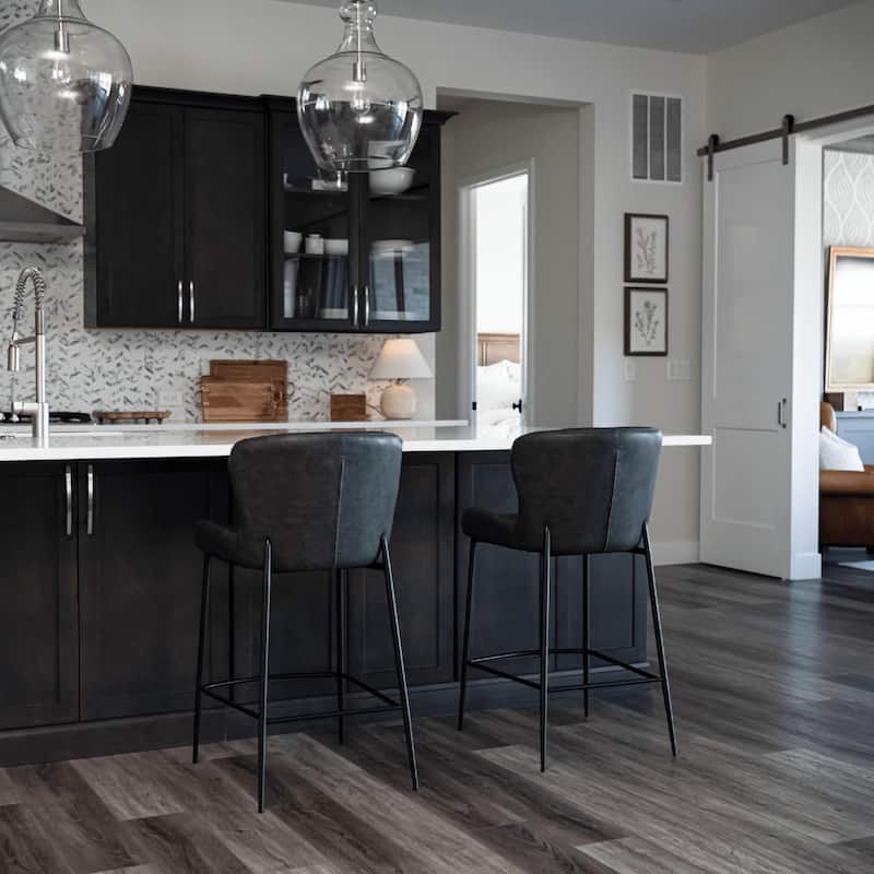 Maven Lane Naomi Metal and Vegan Leather Kitchen Dining Stool