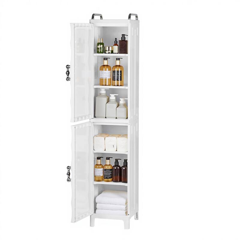 VECELO Freestanding Narrow Storage Bins with Adjustable Shelves PP Plastic Bathroom Storage Unit for Small Spaces Living Room