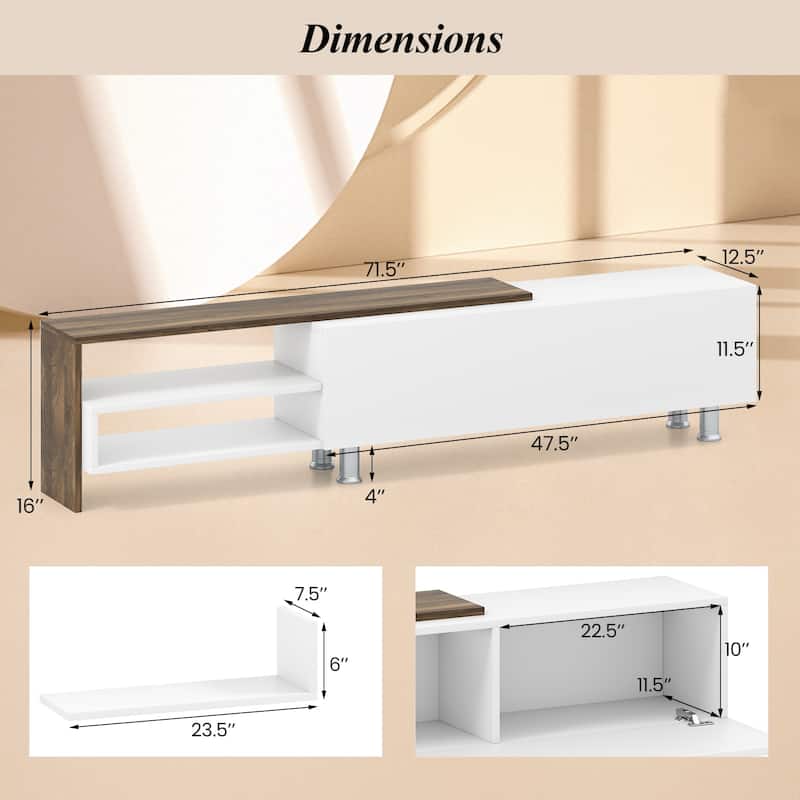 Engineered Wood TV Stand for 80 inches TVs with Shelves and Cabinet - 71.5" L x 12.5" W x 16" H