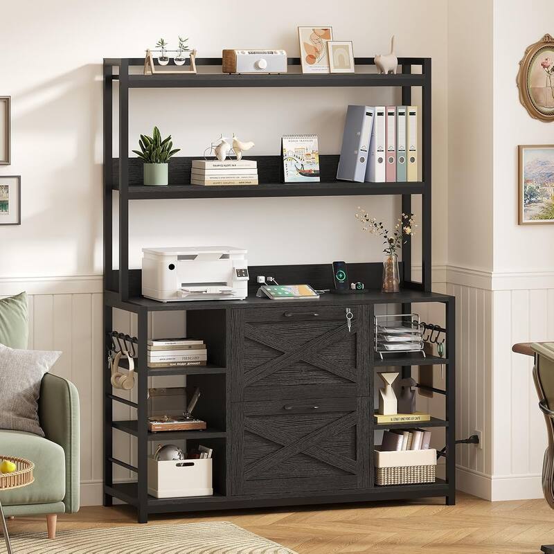 6 Layer File Cabinet Lock Vertical Filing Cabinet Charging Station - Black