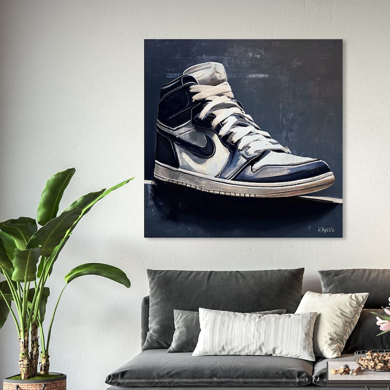 Wynwood Studio Fashion and Glam Obsidian Sneaker Blue and Modern & Contemporary Wall Art Canvas Print - 40 x 40