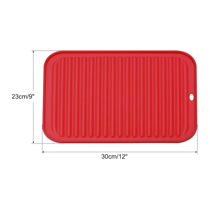 Dish Drying Mat, Reusable Sink Drain Pad Heat Resistant for Kitchen - 12 x 9 x 0.24 inch - Red