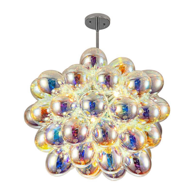 6-Light Modern Glam Cluster Sputnik Iridescent Glass Globe Bubble Chandelier for Living/Dining Room