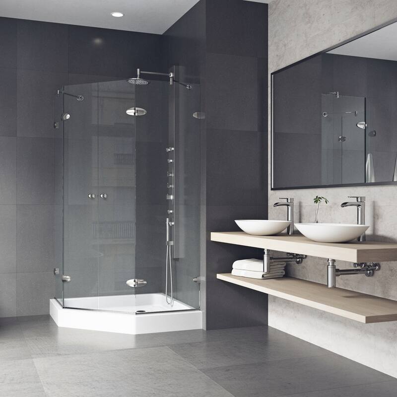 VIGO Gemini Frameless Hinged Neo-Angle Shower Enclosure and Base