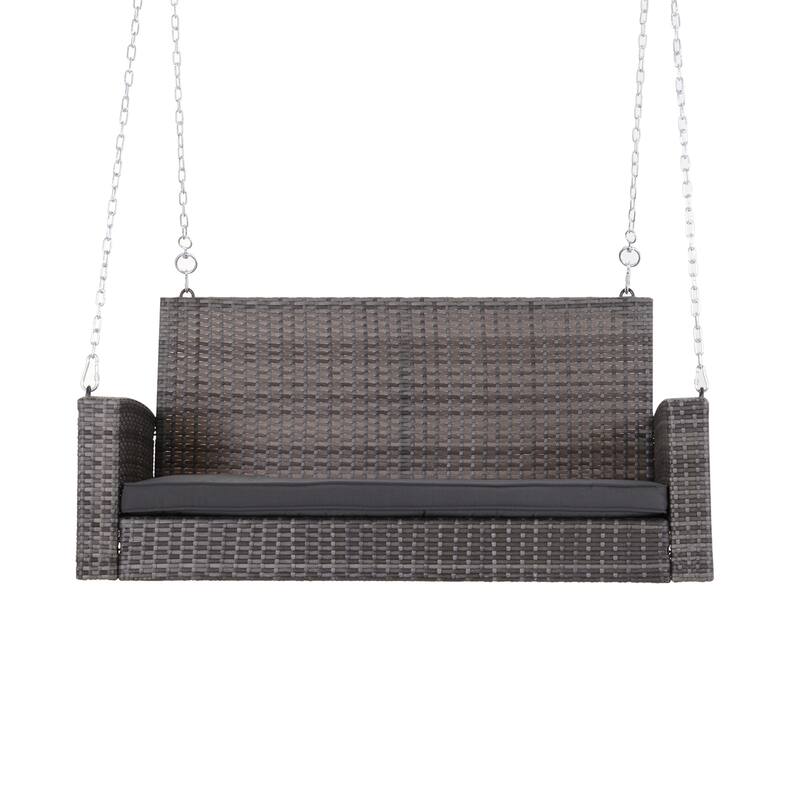 Outsunny 2 Person Wicker Hanging Swing Bench, Front Porch Swing Outdoor Chair with Cushions 550 lbs