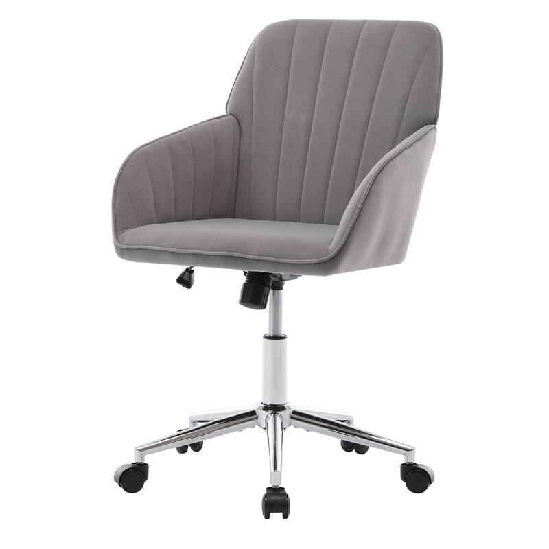 Velvet Home Office Chair, Ergonomic Swivel Study Desk Chair, Upholstered Vanity Chair with Backrest Seat and Metal Base - N/A