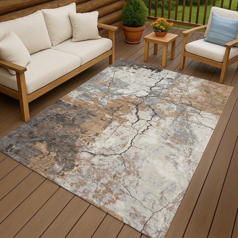 Machine Washable Indoor/ Outdoor Modern Crackle Chantille Rug - Copper - 2'6" x 3'10"