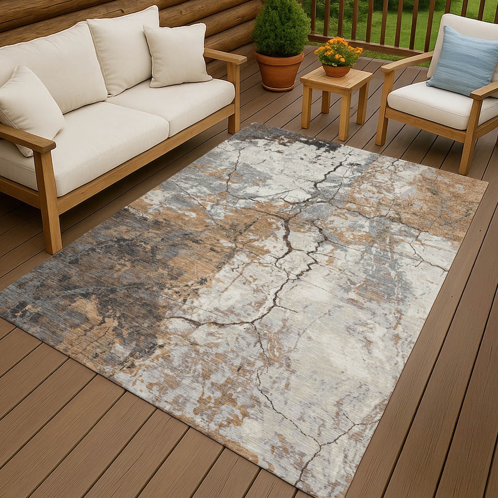 Machine Washable Indoor/ Outdoor Modern Crackle Chantille Rug
