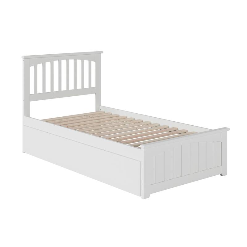 Mission Wood Platform Bed with Matching Footboard and Twin XL Trundle