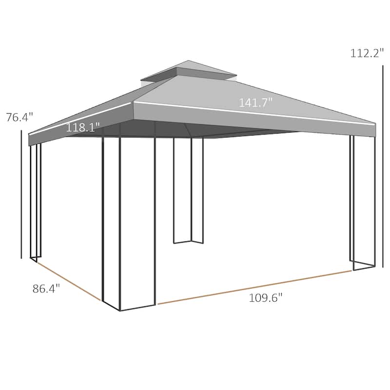 Outsunny 10' x 12' Patio Gazebo with Corner Frame Shelves, Double Roof Outdoor Gazebo Canopy Shelter with Netting - Grey