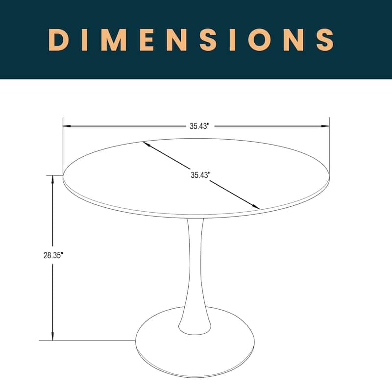 Bristol 35" Round Dining Table with Modern Glass, MDF or Sintered Stone - Sturdy Steel Pedestal Base for Kitchen, Dining, Cafe