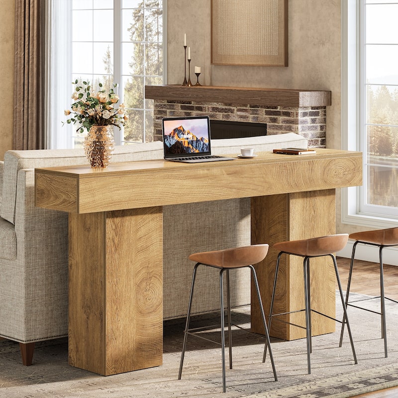 63" Long Console Table for Entryway, Industrial Farmhouse Wooden Sofa Table