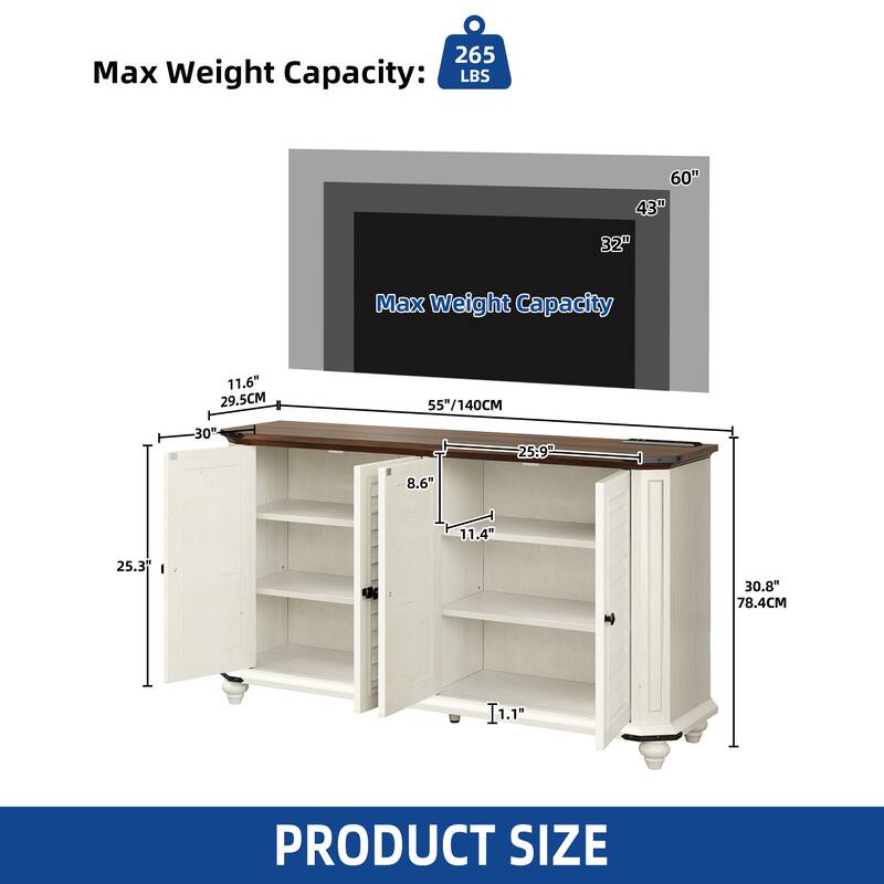 Moasis Farmhouse Rectangular TV Stand for TVs up to 60" with 4 Doors Storage Cabinets