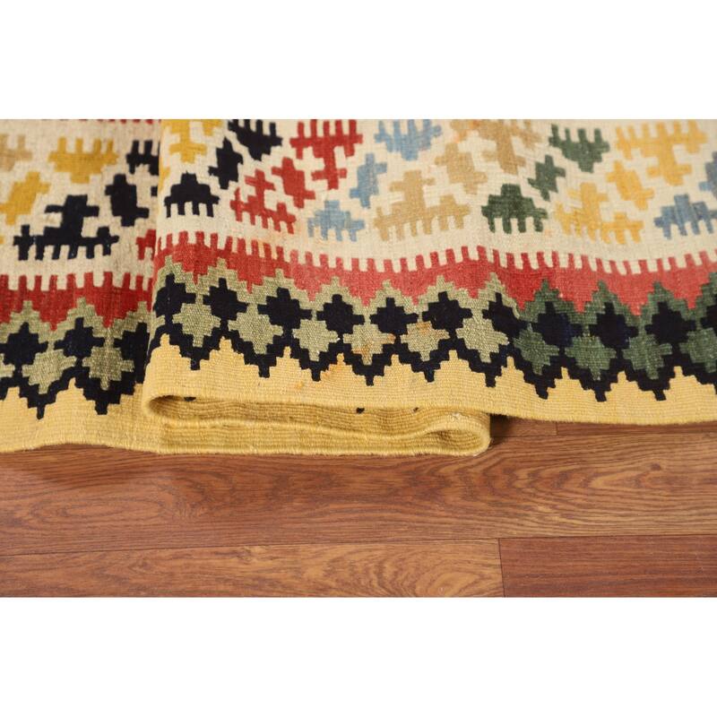 Kilim Qashqai Persian Vintage Rug Flatweave Tribal Wool Carpet - 5'5"x 8'1"