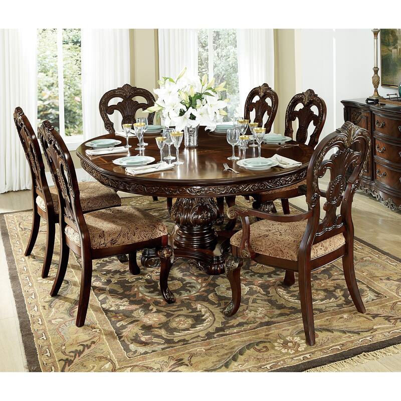Beautiful Cherry Finish with Gold Tipping 1pc Dining Round/Oval Table with Extension Leaf Traditional Design Furniture