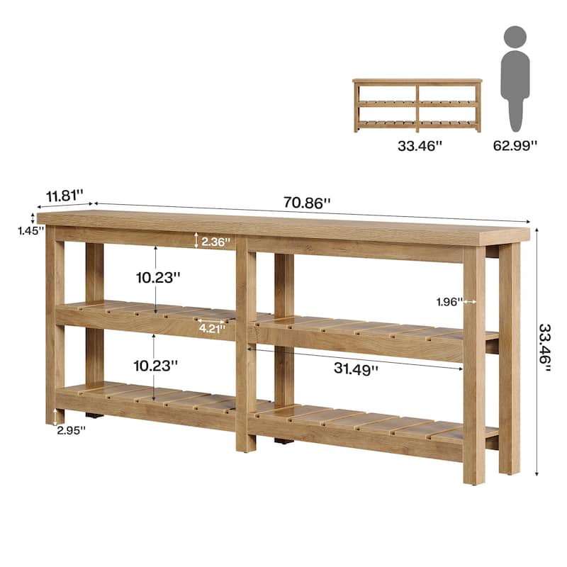 70.86-Inch Extra Long Console Table Farmhouse 3-Tier Entryway Table