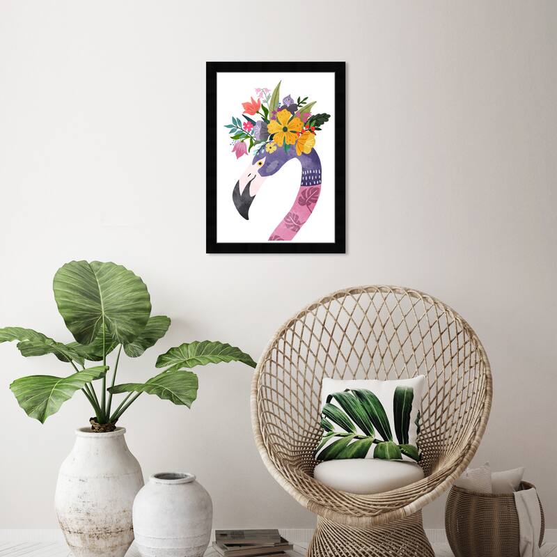 Wynwood Studio Prints Animals Floral Flamingo Purple and Scandinavian Wall Art Canvas Print - Black