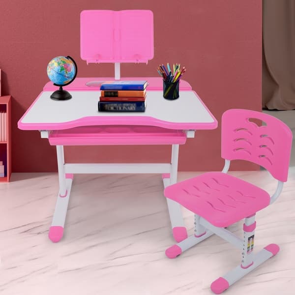 Height Adjustable Study Desk And Chair Set Pull Out Drawer With Tilted ...