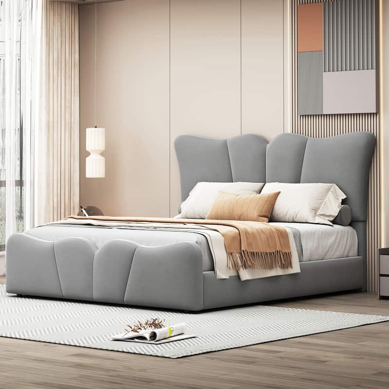 Full Size Velvet Upholstered Platform Bed - Grey
