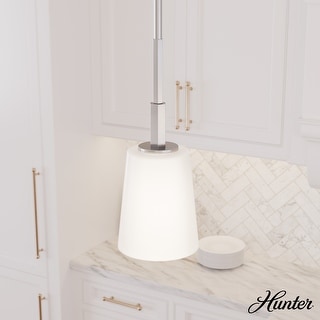 Hunter Nolita 1 Light Pendant, Kitchen Island, Dining Room, Contemporary, White Glass Shade