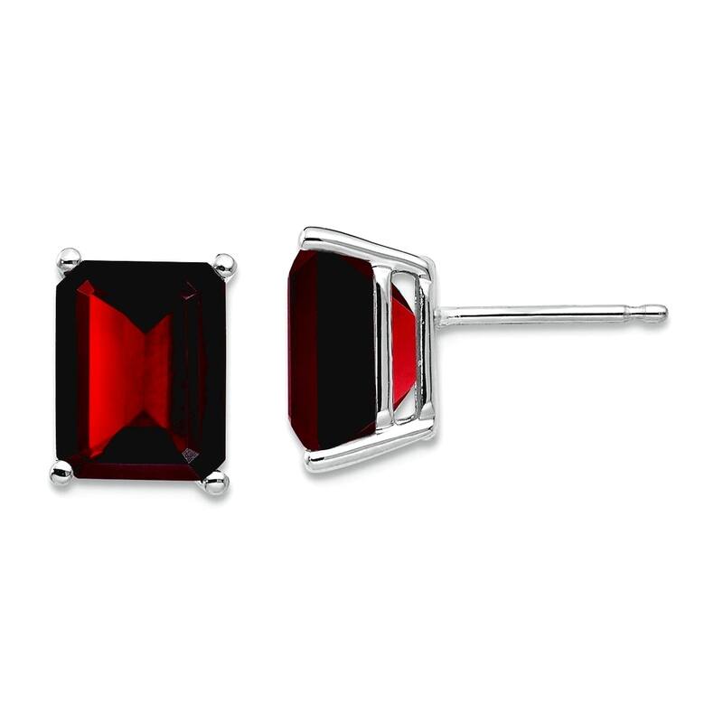 Curata 14k Yellow or White Gold 9x7mm Emerald Cut Natural Gemstone Earrings