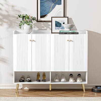 47" Modern White Shoe Cabinet Entryway Shoe Rack Organizer Cabinet with 4 Doors Free Standing Buffet Sideboard