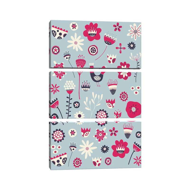 iCanvas "Spring Folk Floral Blue" by Nic Squirrell 3-Piece Canvas Wall Art Set