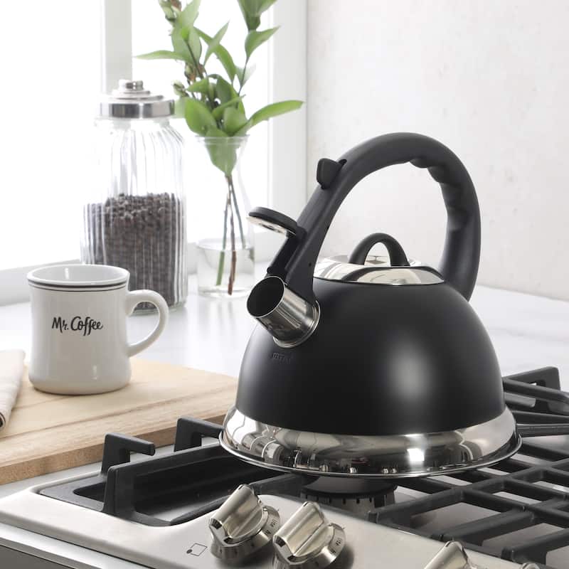 Oster Clarefield 2.4 Qt Whistling Tea Kettle with Lid, Heat-Resistant Nylon Handle and Knob, Stainless Steel Trim