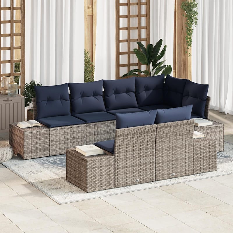 vidaXL 7 Piece Garden Sofa Set with Cushions - 103.9×60.6×27.2 - Grey