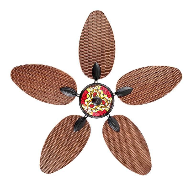 50" TiffanyTropical Ceiling Fan with 5 Palm Leaf Bllades and Vintage Cover Waterproof for Indoor and Outdoor Patio